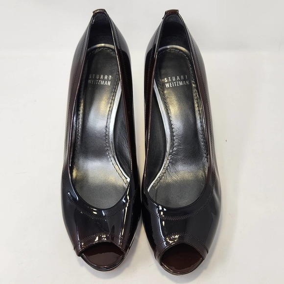 Stuart Weitzman Brown Ombre Patent Leather Peep Toe Pumps Heels Womens 8.5 M - Picture 2 of 11